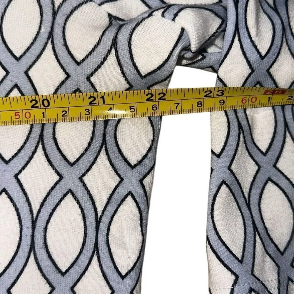 Chico's White Blue Geometric Twist Neck Cotton Convertible Tee Ladies Size 3/XL